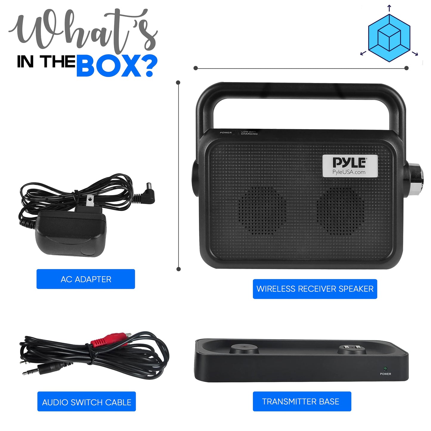 Pyle Wireless Portable Speaker Soundbox - 2.4ghz Full Range Stereo Sound Digital TV MP3 iPod Analog Cable w/ Headset Jack Voice Enhancing Audio Hearing Assistance - PTVSP18BK