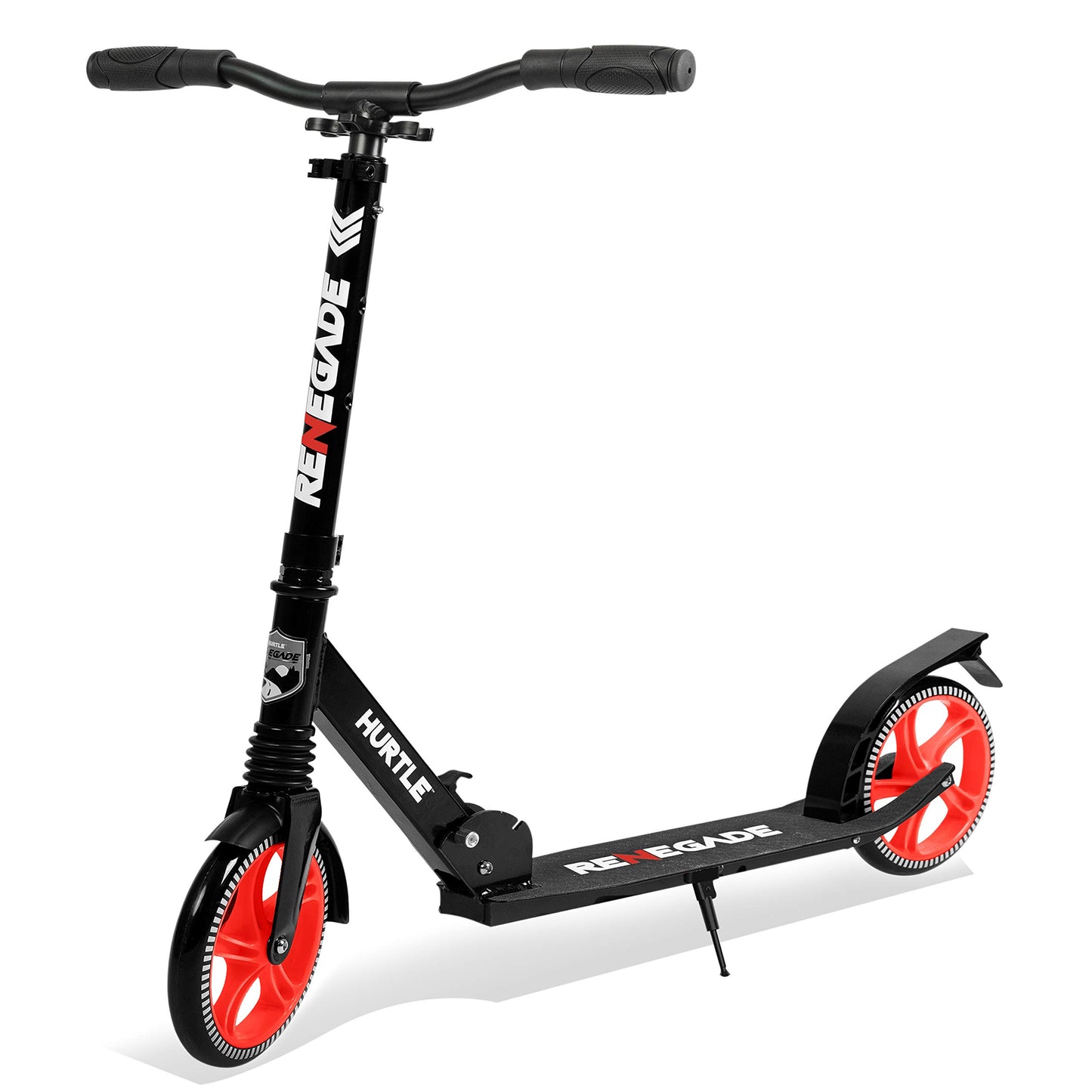 Hurtle Lightweight and Foldable Kick Scooter - Adjustable Scooter for Teens and Adult, Alloy Deck with High Impact Wheels (Black)