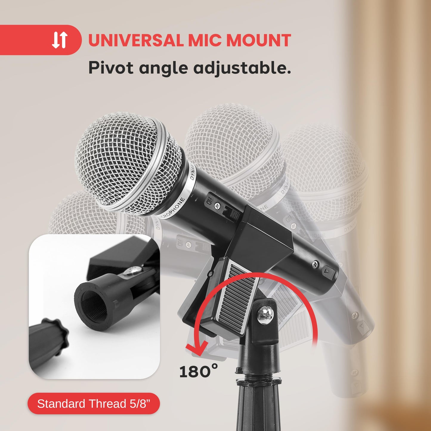 Pyle Square Base Microphone Stand with Mic Clip - Heavy Duty, Height Adjustable, 36.2" to 63.38'', Solid Die-Cast Base, Studio & Concert Use, Universal 5/8'' Adapter, Cable Clip Included