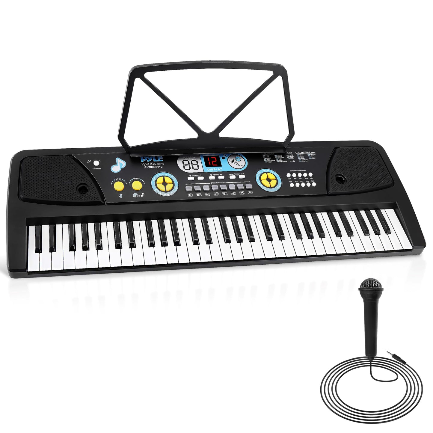 Pyle, Electric Keyboard 61 Keys-Portable Digital Musical Karaoke Piano Keyboard-10 Rhythms 16 Tones, Stereo Speakers, Rechargeable Battery-Wired Microphone-Beginners Kids (PKBRD6112), Compact