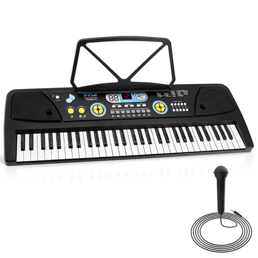Pyle, Electric Keyboard 61 Keys-Portable Digital Musical Karaoke Piano Keyboard-10 Rhythms 16 Tones, Stereo Speakers, Rechargeable Battery-Wired Microphone-Beginners Kids (PKBRD6112), Compact