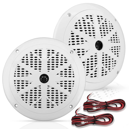 Pyle 6.5 Inch Dual Marine Speakers - 2 Way Waterproof and Weather Resistant Outdoor Audio Stereo Sound System with 120 Watt Power, Polypropylene Cone and Cloth Surround - 1 Pair - PLMR61W (White)
