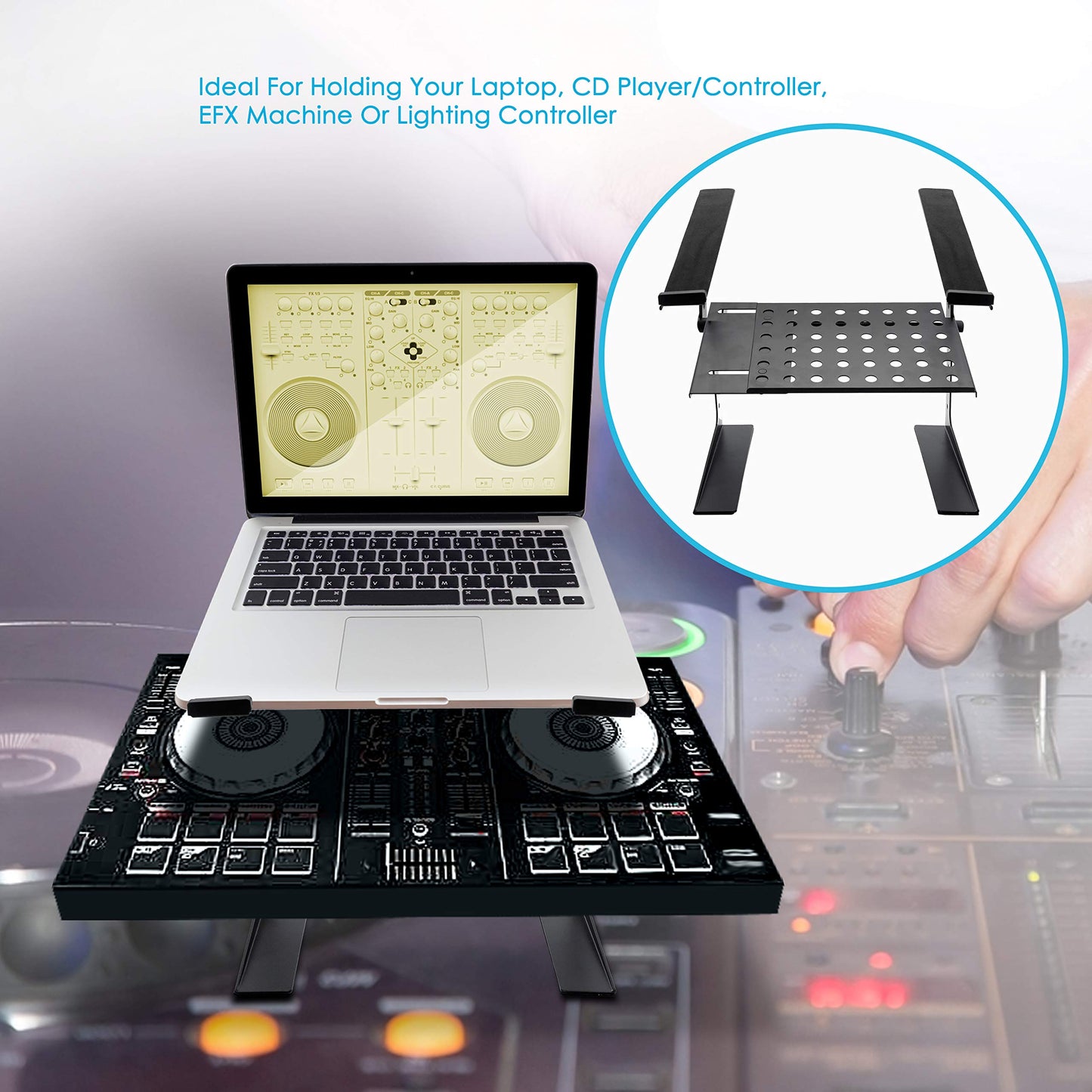 Pyle Portable Adjustable Laptop Stand - 6.3 to 10.9 Inch Standing Table Monitor or Computer Desk Workstation Riser with Shelf Storage and Height Alignment for DJ, PC, Gaming, Home or Office - PLPTS26