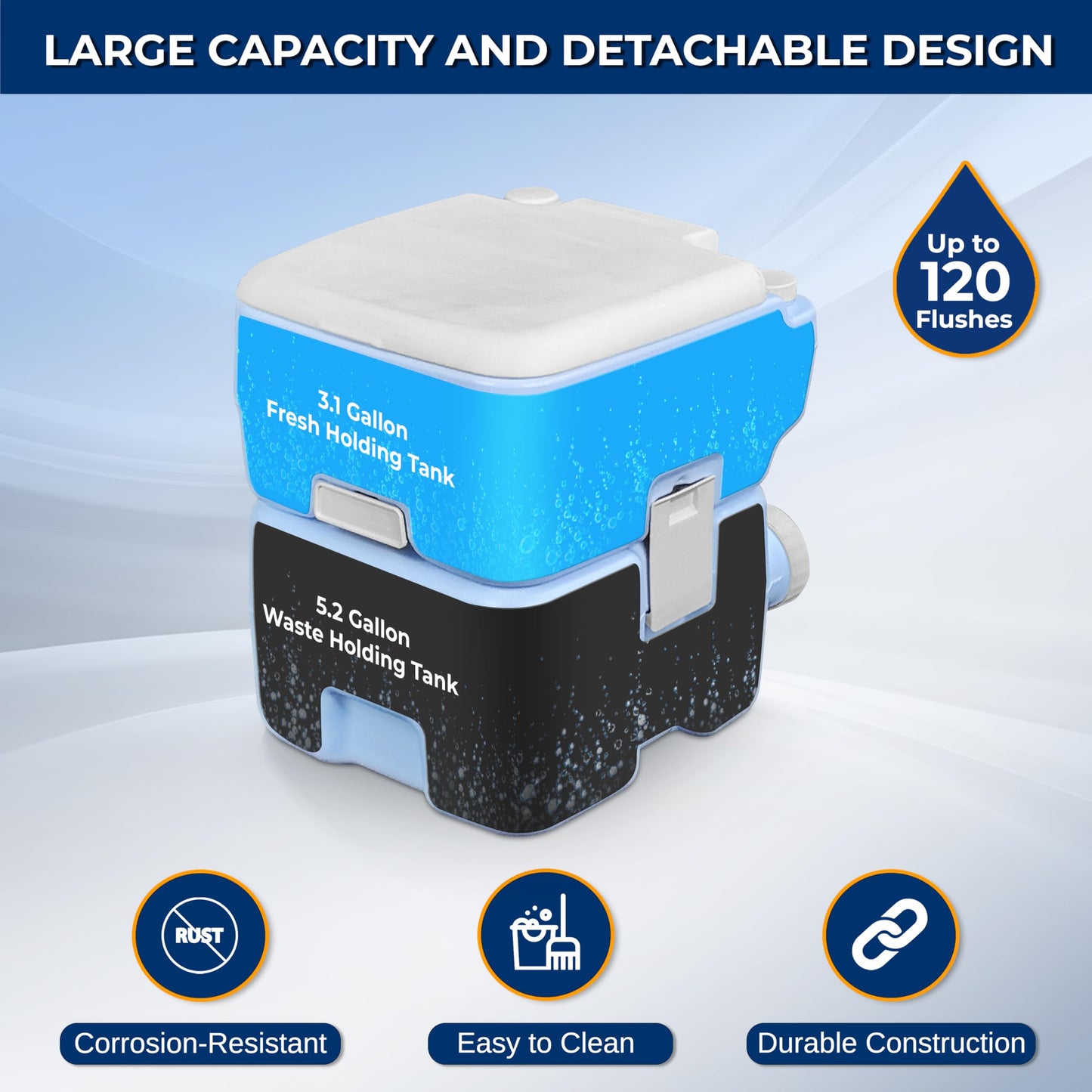SereneLife 20L Portable Toilet with Carry Bag, Hand Sprayer & Funnel – Leak-Proof, Odorless Camping Toilet with Detachable Waste Tank, T-Flush System & 330 lb Capacity for Indoor & Outdoor Use