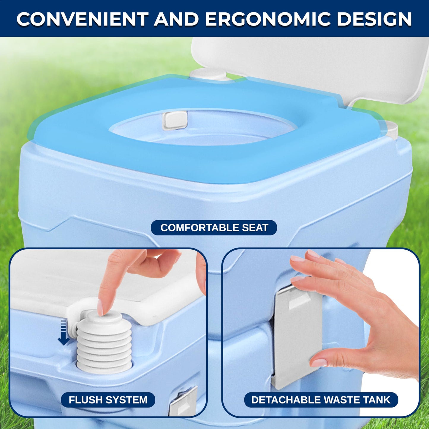 SereneLife 20L Portable Toilet with Carry Bag, Hand Sprayer & Funnel – Leak-Proof, Odorless Camping Toilet with Detachable Waste Tank, T-Flush System & 330 lb Capacity for Indoor & Outdoor Use