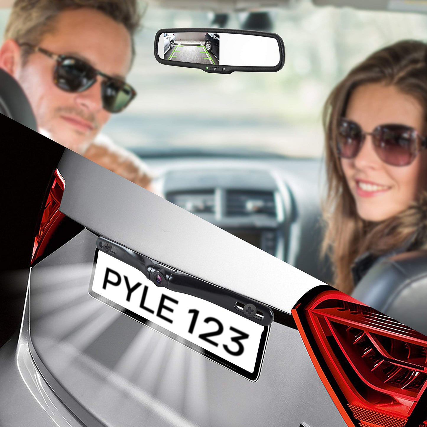 Pyle Rearview Backup Parking Assist Camera & Monitor System Kit - 4.3" Screen, Waterproof License Plate Mount, Night Vision, 170° Angle Adjustable, Auto Reverse Activation, Distance Scale Lines