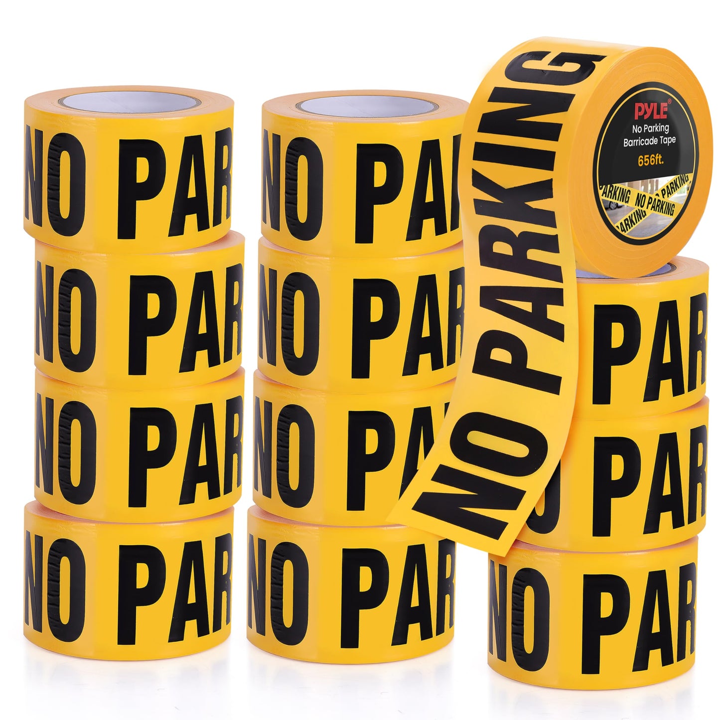 pyle "No Parking Caution Tape Yellow, 200 Meter Roll of Non-Adhesive Safety Barricade Warning Tape, Highly Durable & Visible for Indoor/Outdoor Use 12 pc