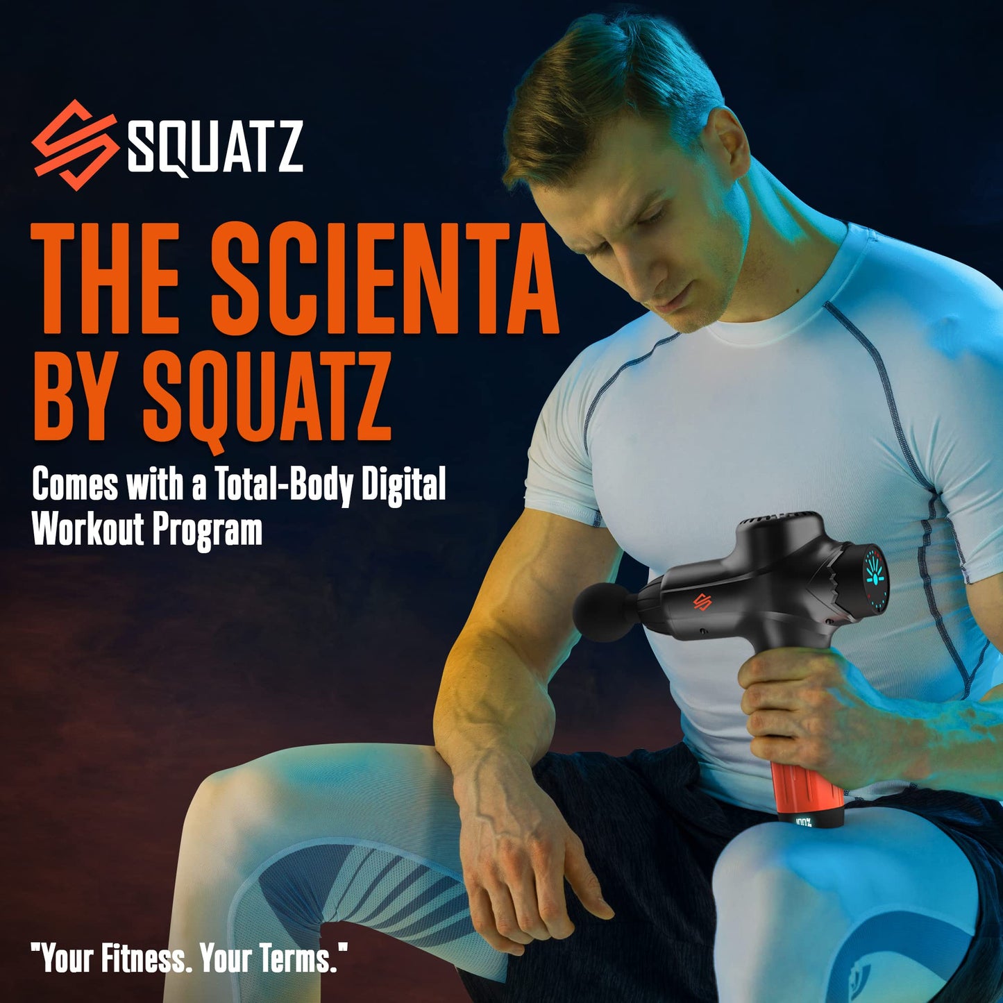 SQUATZ Touchscreen Portable Electric Massage Gun, 7 Speed Levels and 8 Massage Heads with a 4800mah Lithium Battery, High Power and Low Noise Handheld Deep Tissue Massager