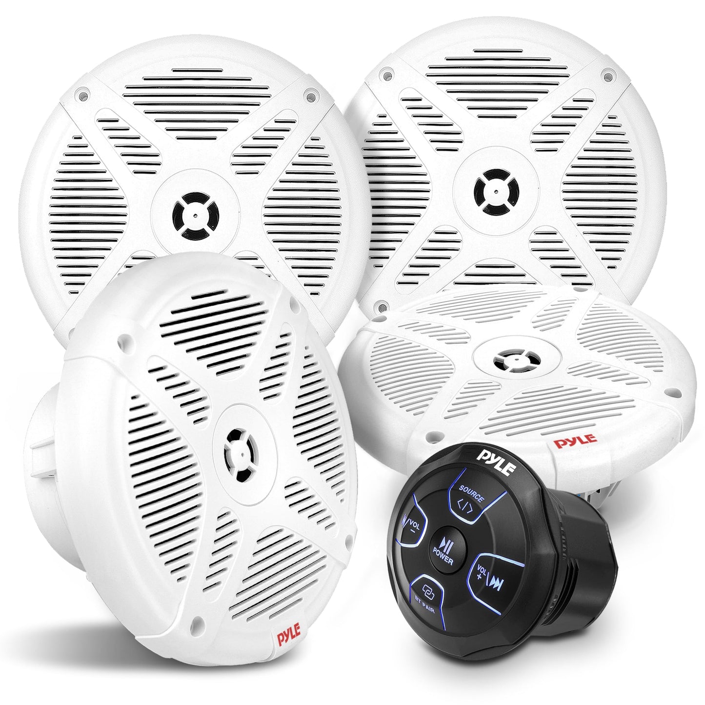 Pyle 6.5'' Water-Resistant Rated Off-Road Speakers - Marine Speakers w/ Wireless BT Remote Control Receiver, Compact Dual Vehicle Speaker System for ATV, UTV, 4x4, Jeep, Powersports Vehicles