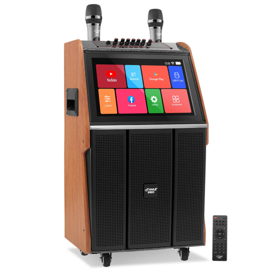 Pyle Portable Wireless BT Streaming Loudspeaker Karaoke Machine with Touch Screen and Wireless Microphone, Wheels and Handle Bar, Supports USB/SD/MMC/PC/TV / MP3 / Mobile Phone, etc.