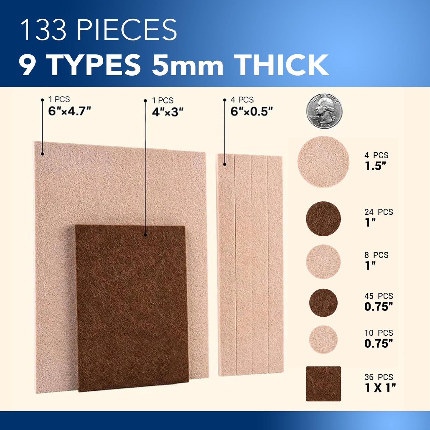 Serenelife Felt Furniture Pads - 133 Piece Set for Wood Floor Protection | Protect Hardwood, Laminate & Tile Flooring | Furniture Sliders | Various Sizes Included | Moving Supplies | Easy Installation