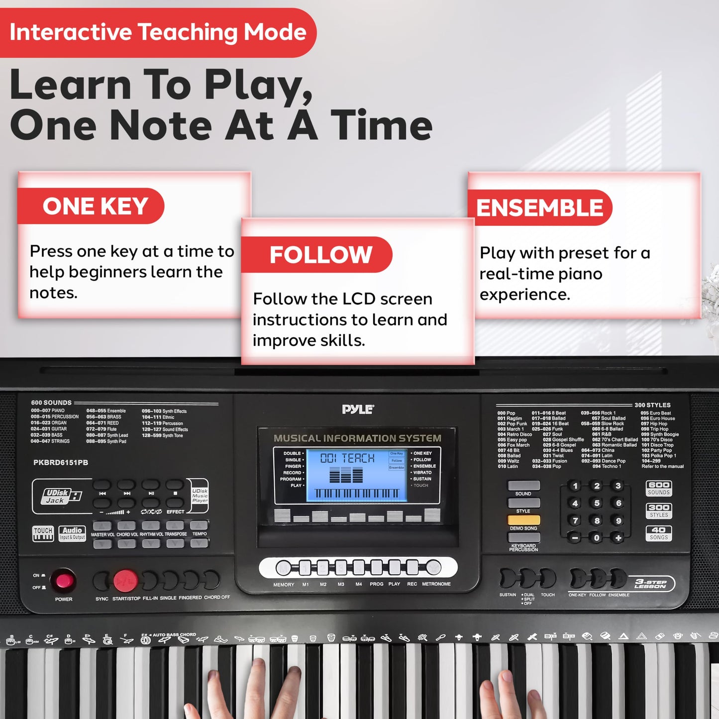 Pyle, Digital Musical Karaoke Portable Electronic Piano Includes Water-Resistant Case Bag Stool & Keyboard Stand (61 Keys), Stadard (PKBRD6151PB)