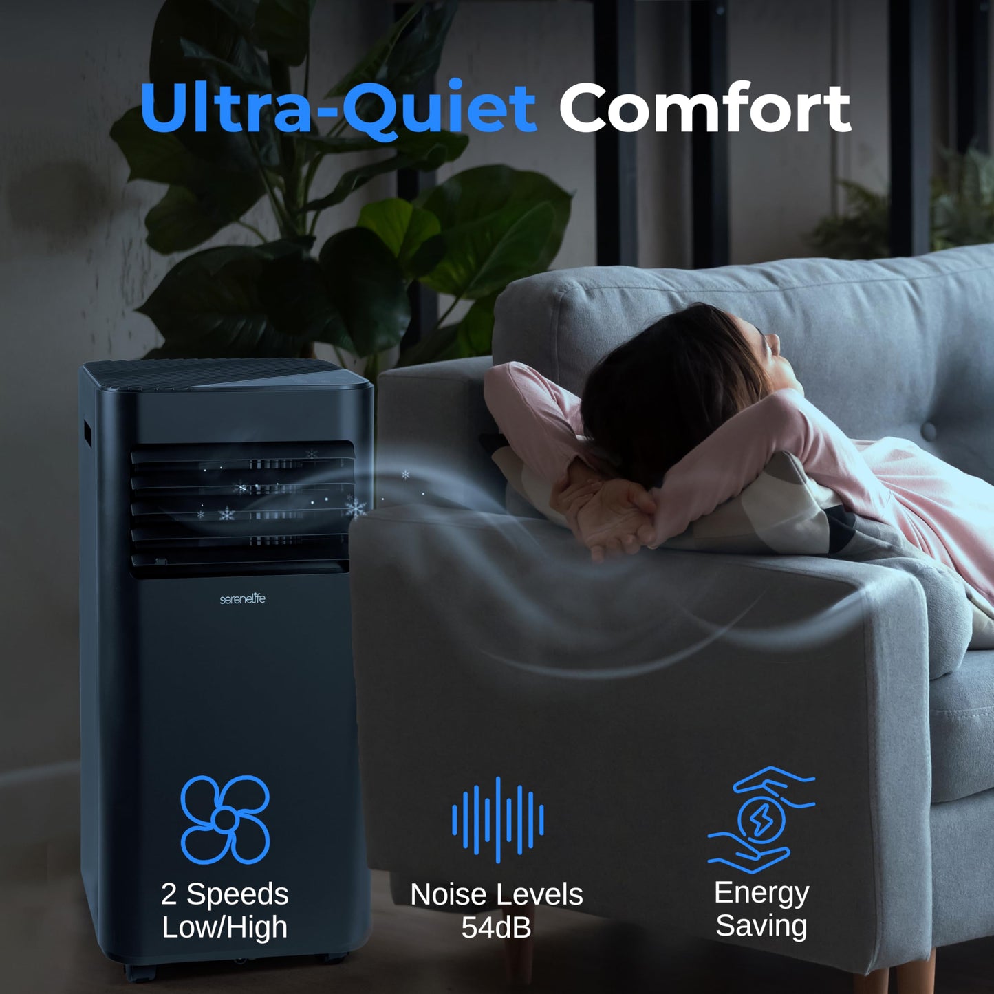 SereneLife 8000 BTU Portable Air Conditioner - 3-in-1 Portable AC Unit for Bedroom Up to 300 Sq.Ft, 24H Timer, Remote Control, Sleep Mode, Wheels, with Window Mount Kit, Black