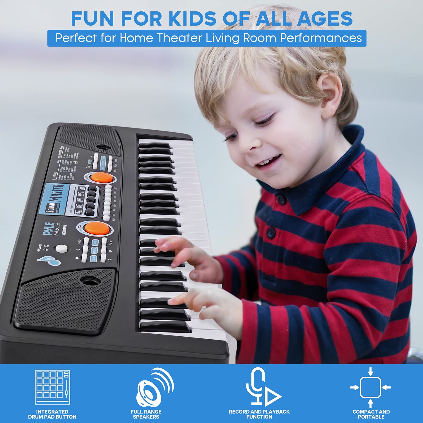 Pyle Portable Electric 49 Key 2 In 1 Karaoke 16 Tone 8 Rhythm Musical Piano Keyboard and Microphone w/ Built In Speakers & Rechargeable Battery, Black