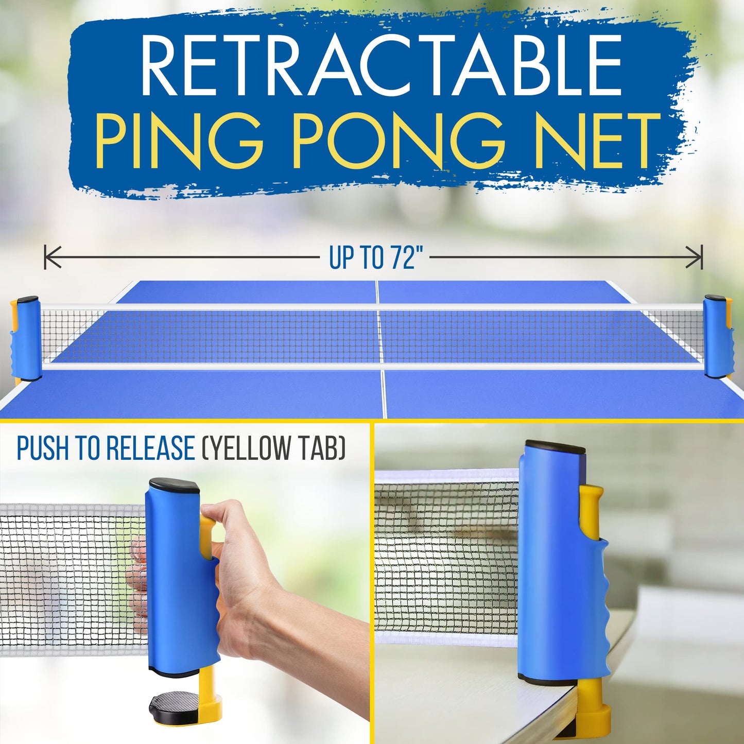 SereneLife Ping Pong Paddle Set, Indoor/Outdoor Table Tennis Paddles for 2, Includes Ping Pong Net with Clamps, 3 Balls
