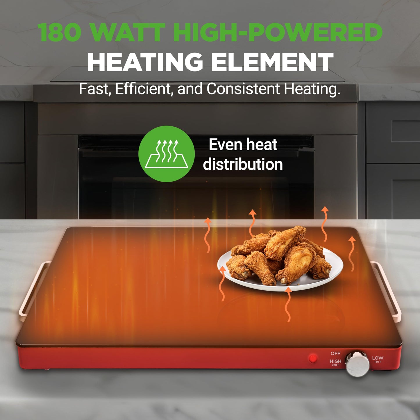 NutriChef Electric Warming Tray | Glass Surface Hot Serving Tray | Adjustable Temperature 140°F to 230°F | Energy Efficient & Space Saving | Perfect for Buffets,Parties & More | 21.2 x 16.5 IN | Red