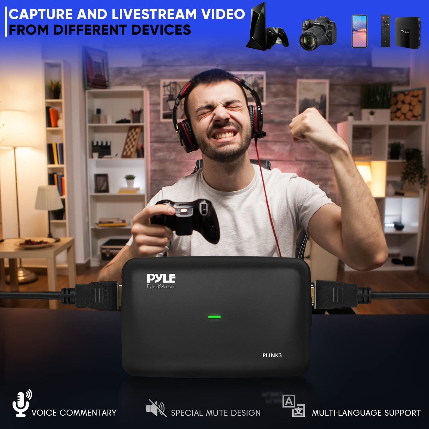 Pyle Capture Card 4K USB3.1 HDMI-to-USB Audio-Video Record via DSLR Camcorder Action Cam, Ultra High Speed, PS3, P4, PS5, Xbox, Nintendo Switch, Wii, Game Streaming, Conference Live Broadcast- PLINK3
