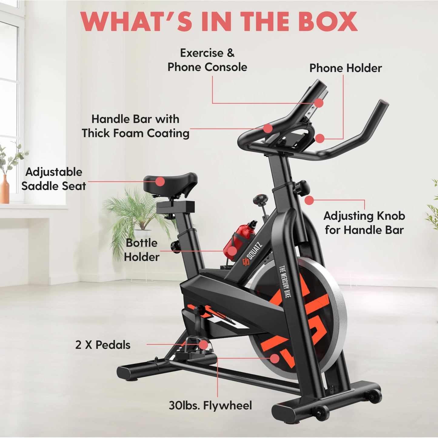 SQUATZ Stationary Cycling Bike Exerciser - Indoor Exercise Bicycle With Training Console, 4-Way Adjustable Seat and Handlebar, 8 Resistance Levels, Workout Equipment for Home Gym