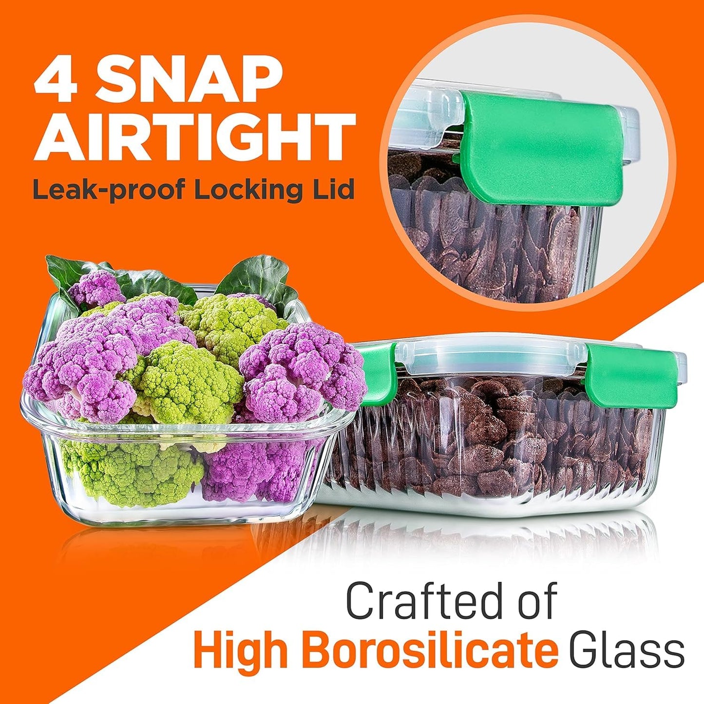 NutriChef 10-Piece Glass Food Storage Containers Set – (5 BPA-Free Airtight Meal Prep Containers with 5 Vented Locking Lids), Stackable & Oven Safe, Leakproof, Reusable, Freezer & Microwave Friendly
