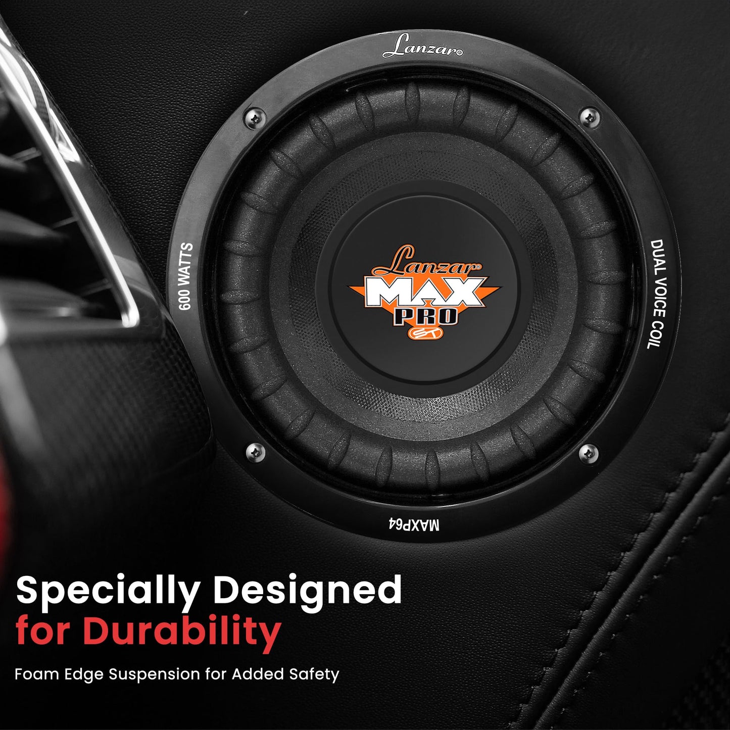 Lanzar 6.5” Car Subwoofer Speaker - Black Non-Pressed Paper Cone, Aluminum Voice Coil, 4 Ohm Impedance, 600 Watt Power and Foam Edge Suspension for Vehicle Audio Stereo Sound System - MAXP64