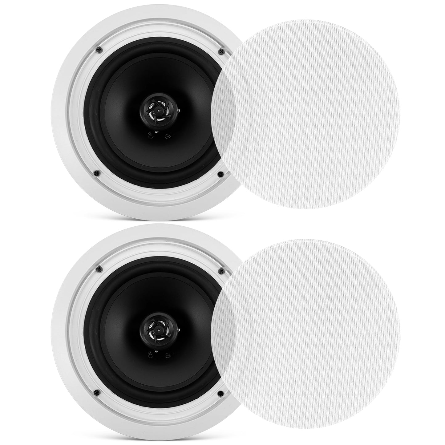 Pyle 8” Ceiling Wall Mount Speakers - Pair of 2-Way Midbass Woofer Speaker 70v Transformer Directable 1” Titanium Dome Tweeter Design w/ 55Hz-22kHz Frequency Response & 300 Watts Peak - Pyle PDIC80T White