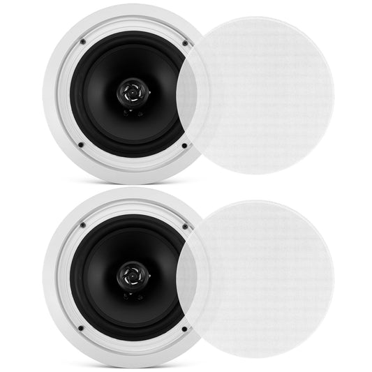 Pyle 8” Ceiling Wall Mount Speakers - Pair of 2-Way Midbass Woofer Speaker 70v Transformer Directable 1” Titanium Dome Tweeter Design w/ 55Hz-22kHz Frequency Response & 300 Watts Peak - Pyle PDIC80T White