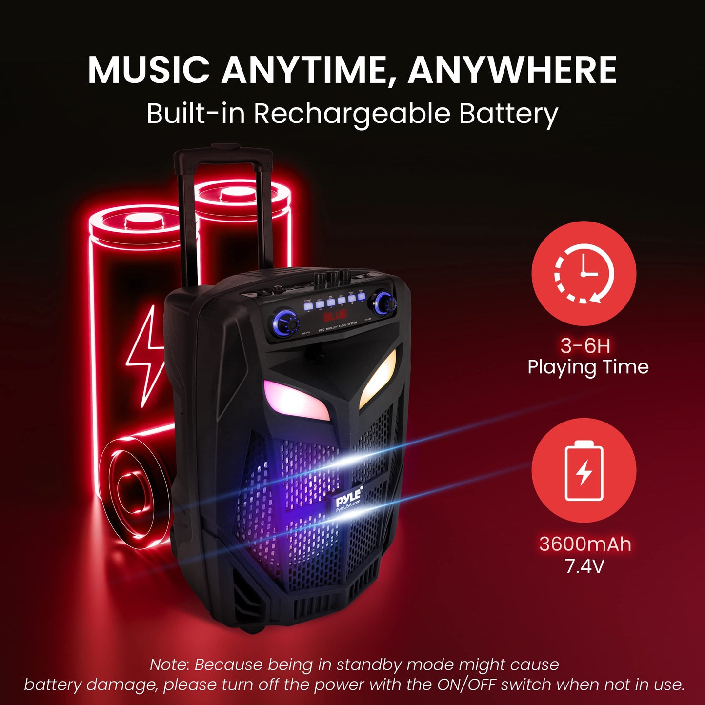 Pyle Portable Bluetooth PA Speaker System-600W 10” Indoor/Outdoor BT Speaker-Includes 2 Wireless Microphones, Party Lights, USB SD Card Reader, FM Radio, Rolling Wheels-Remote Control PPHP101WMB
