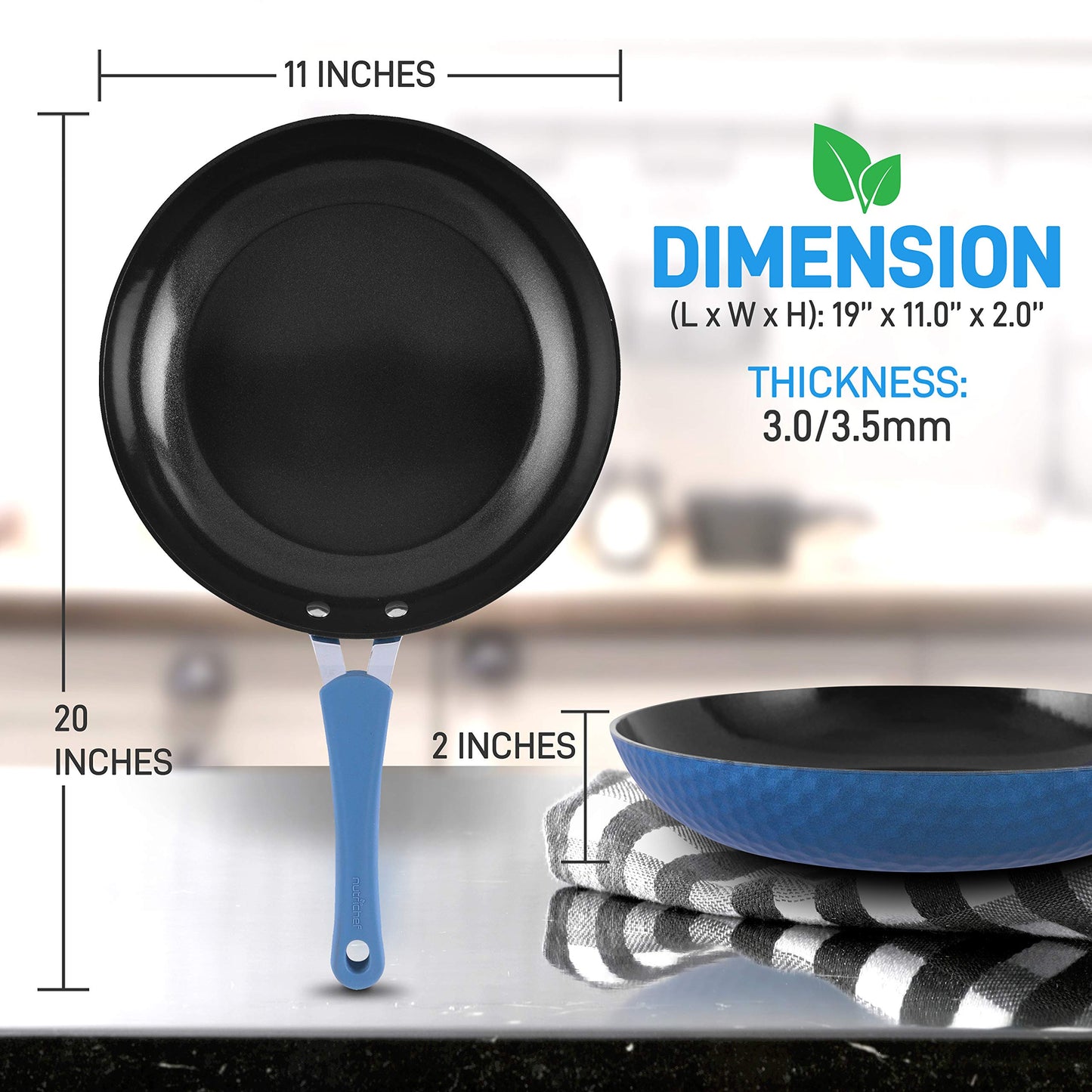 NutriChef 11'' Durable Large Fry Pan - Non-stick High-Qualified Kitchen Cookware, Induction compatible Works with Model: NCCW11DS, One size, Blue PRTNCCW11BDLFP