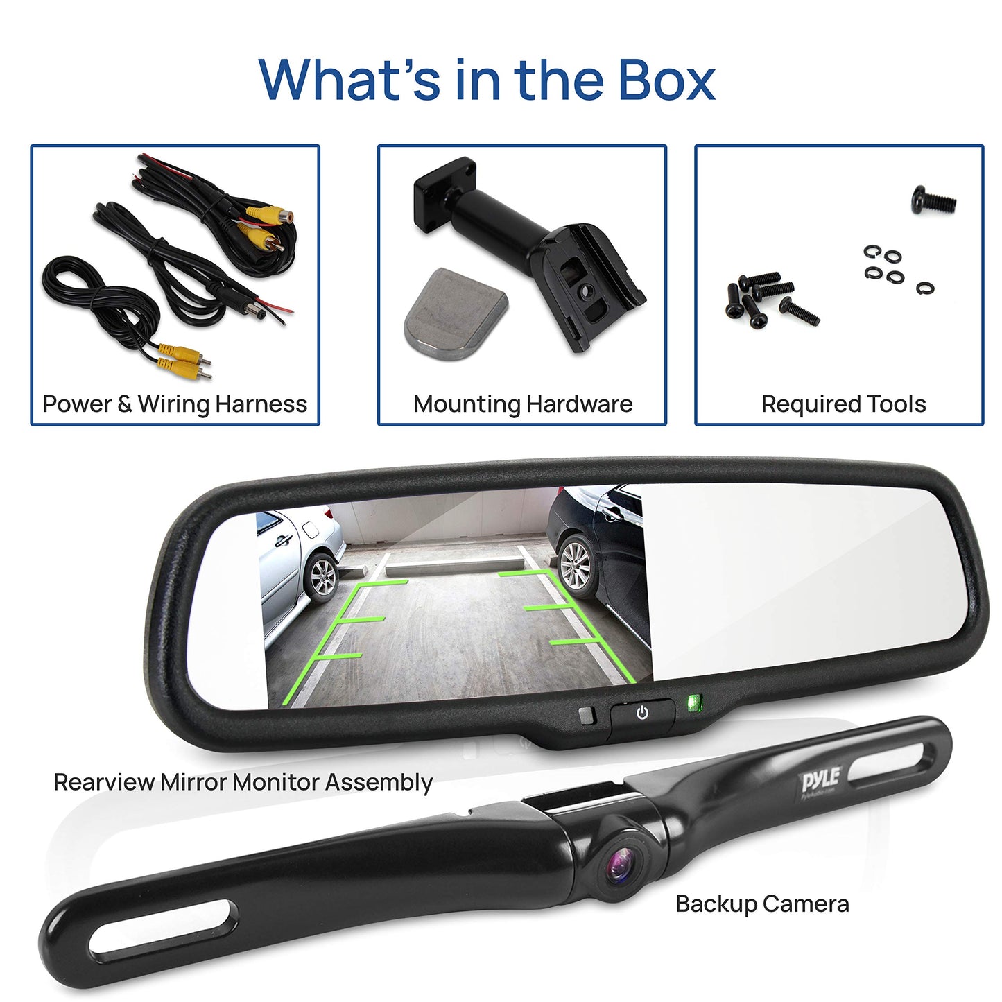 Pyle Rearview Backup Parking Assist Camera & Monitor System Kit - 4.3" Screen, Waterproof License Plate Mount, Night Vision, 170° Angle Adjustable, Auto Reverse Activation, Distance Scale Lines
