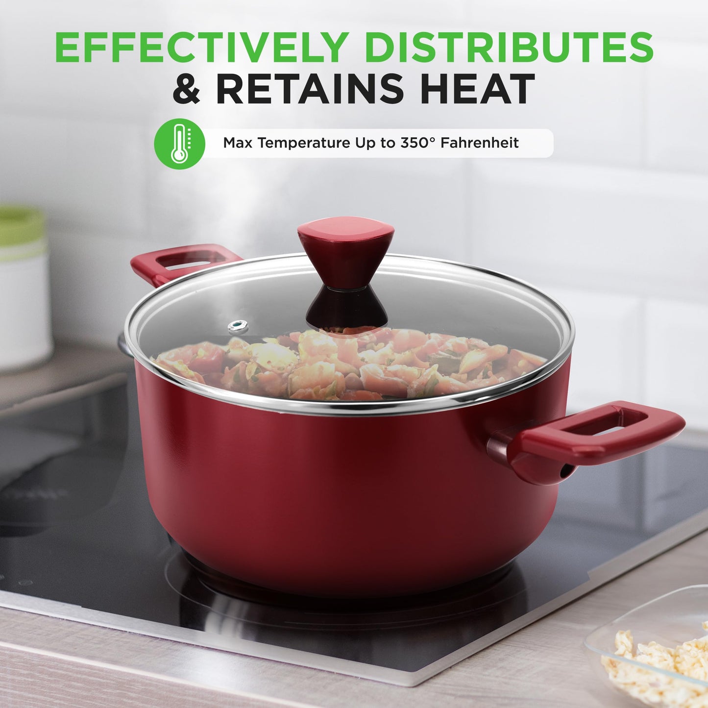 NutriChef 13 Pcs. Nonstick Kitchen Cookware PFOA-Free Heat Resistant Kitchenware Set w/Saucepan, Frying Pans, Cooking Pots, Casserole, Lids, & Utensils, Red NCCWA13RD