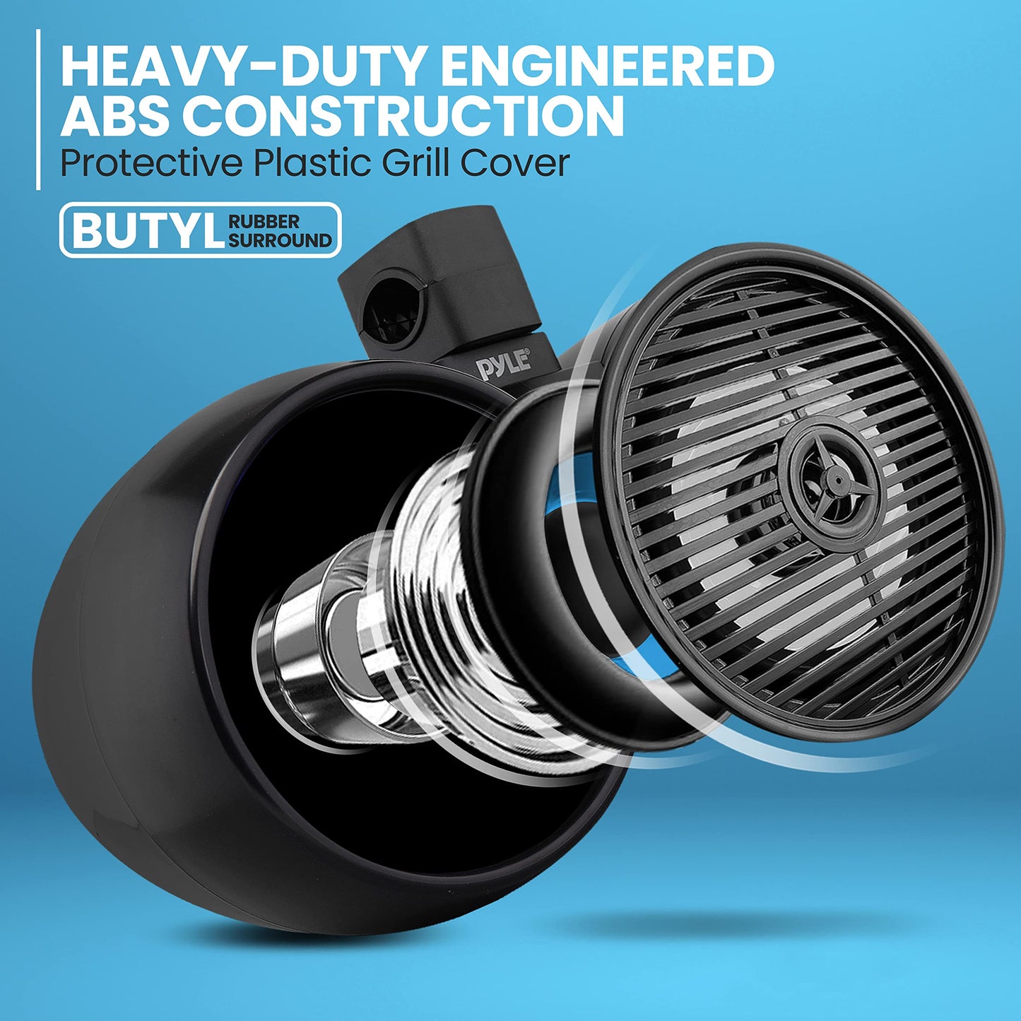 Pyle Marine Speakers, Boat Speakers, Marine Speaker, 8" 300W Dual Waterproof Off-Road Sound System, LED Lights, IP-44 Rated, 4 Ohm, Includes Mounting Brackets, Heavy Duty ABS Construction