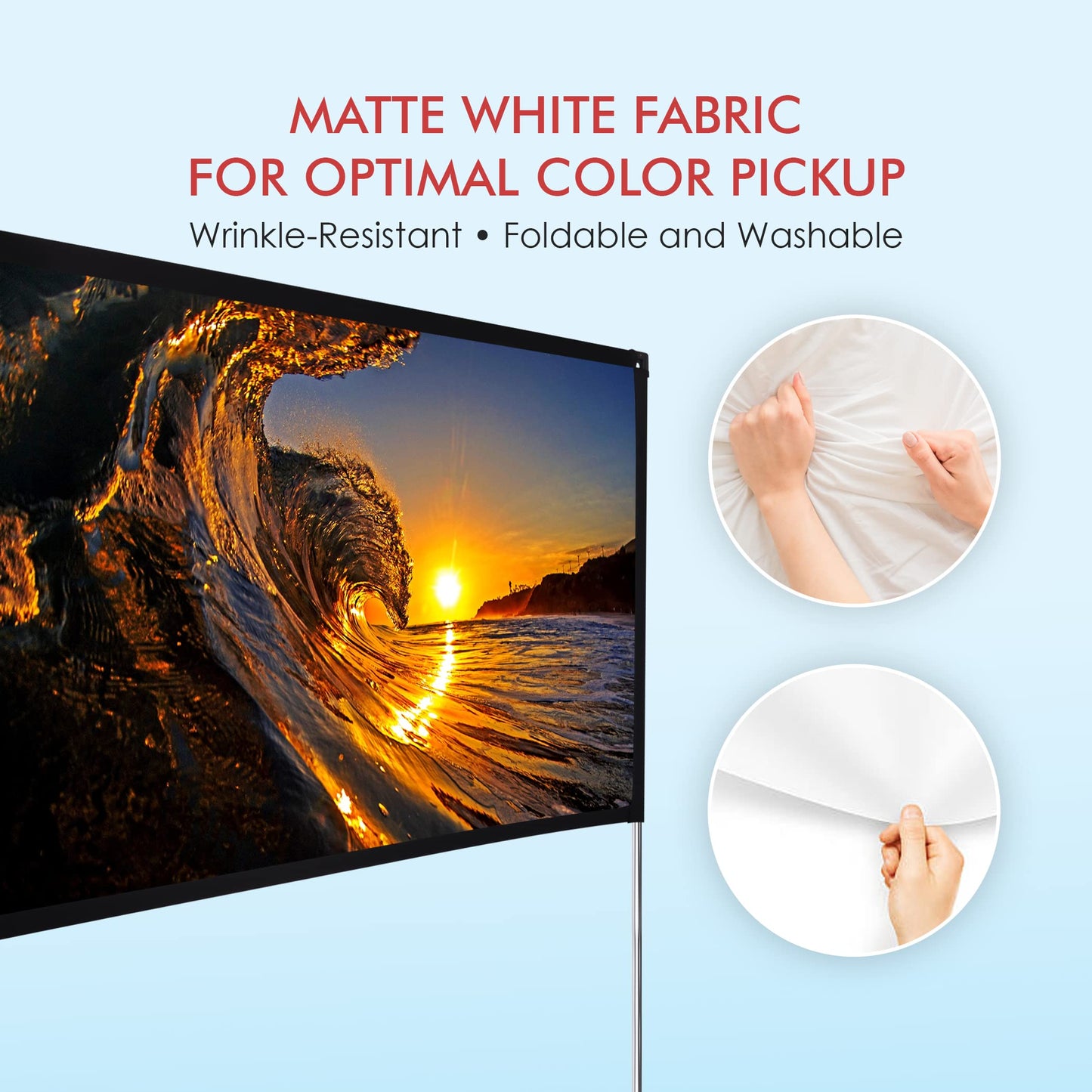 Pyle Foldable Portable Projector Screen - 120" 16:9 HD 4K Lightweight Indoor Outdoor Anti-Crease Movie Projection Display - for Home Theater, Party, Office, Classroom