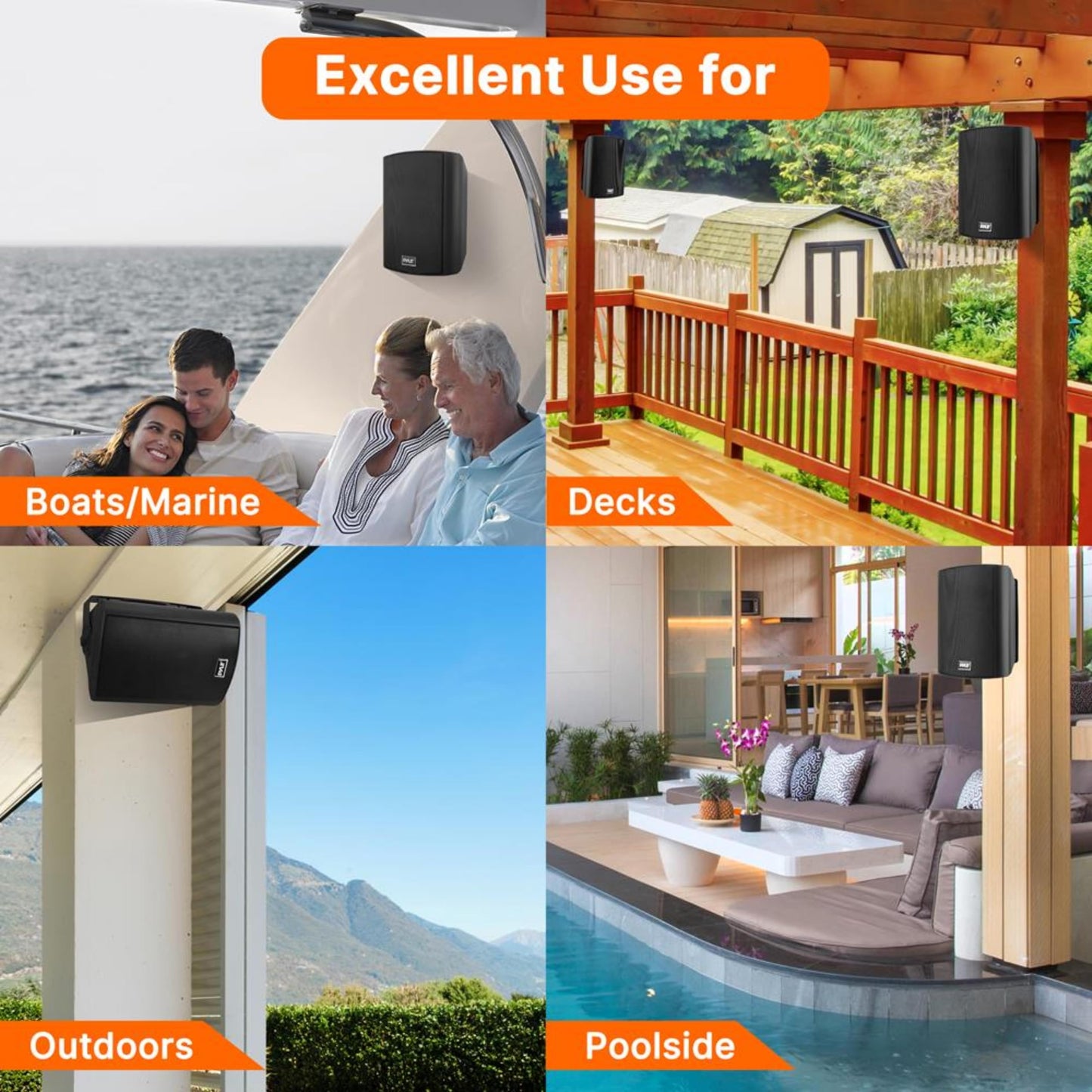 Pyle Waterproof Wall Mount Speaker System - 5.25 Inch Active + Passive Pair Wireless Bluetooth Compatible Indoor/Outdoor Stereo Sound Set with AUX IN - Pyle PDWR52BTBK (Black)