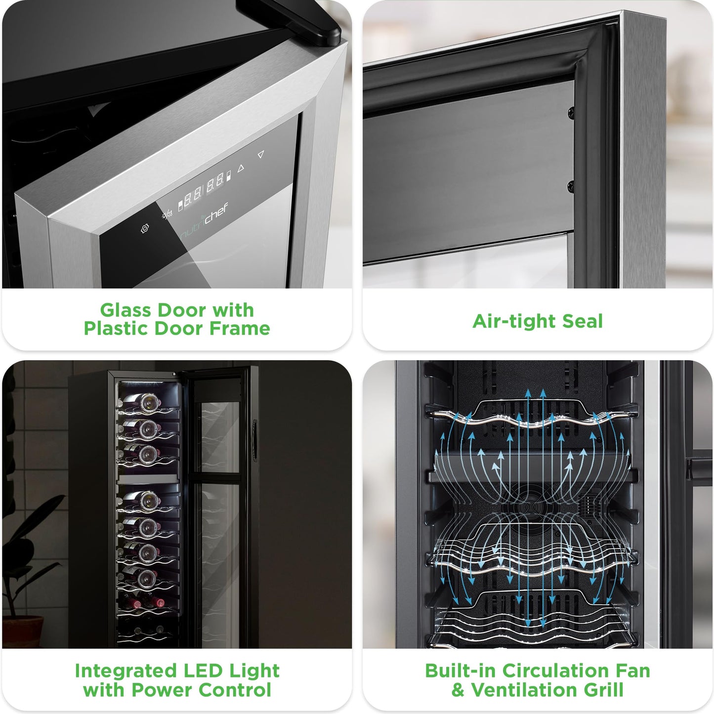 NutriChef PKCWCDS278 27 Bottle Fridge | Dual Zone Chiller | Adjustable Temperature 41°F to 64°F | Ultra Quiet Operation | Wine Cooler for Home, & Office | Free Standing 43x11x23 in (Black)