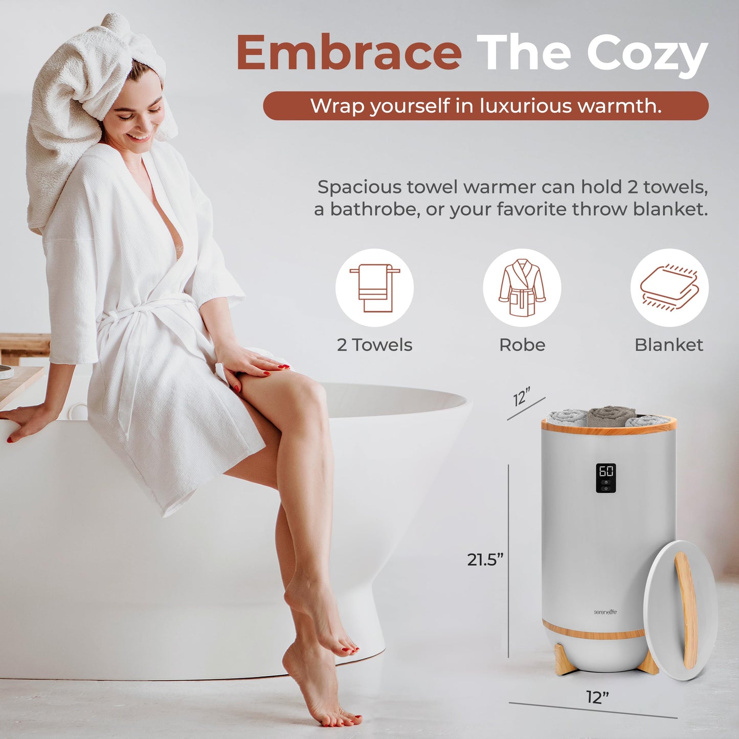SereneLife Towel Warmers Bucket, with Customized Fragrance for Spa and Bathroom, Luxury Towel Heater Gifts for Him & Her, Auto Shut off, Fits 2 large Towels, Blankets, Bathrobes, PJ's (Grey)