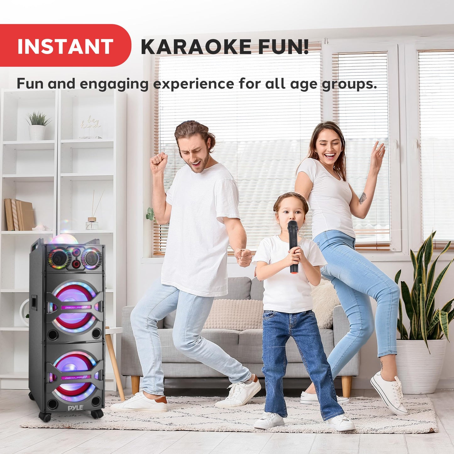 Pyle Portable Bluetooth PA Speaker System - 2000W Active powered Outdoor Bluetooth Speaker Portable PA System w/ Microphone In, Party Lights, USB SD Card Reader, AUX/RCA/FM Radio, Wheels - PSUFM1043BT