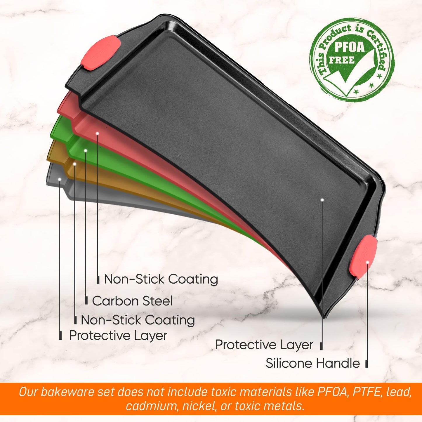 Nutrichef Nonstick Small Cookie Baking Sheet, Smooth Gray Coating with Red Silicone Handles, Kitchen Essential, Durable Sheet Pan, Dishwasher Safe, PFOA, PFOS, PTFE Free, 13.38’’ × 8.66’’ × 0.59’’