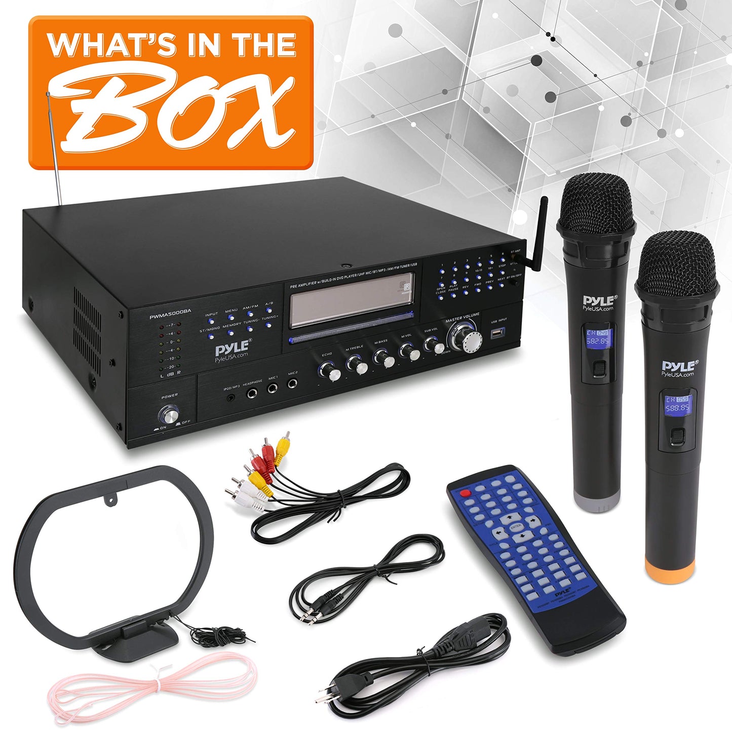 Pyle 4-Channel Karaoke Home Wireless Microphone Amplifier - Audio Stereo Receiver System, Built-In CD DVD Player, Dual UHF Wireless Mic/MP3/USB Reader, AM/FM Radio - PWMA5000BA
