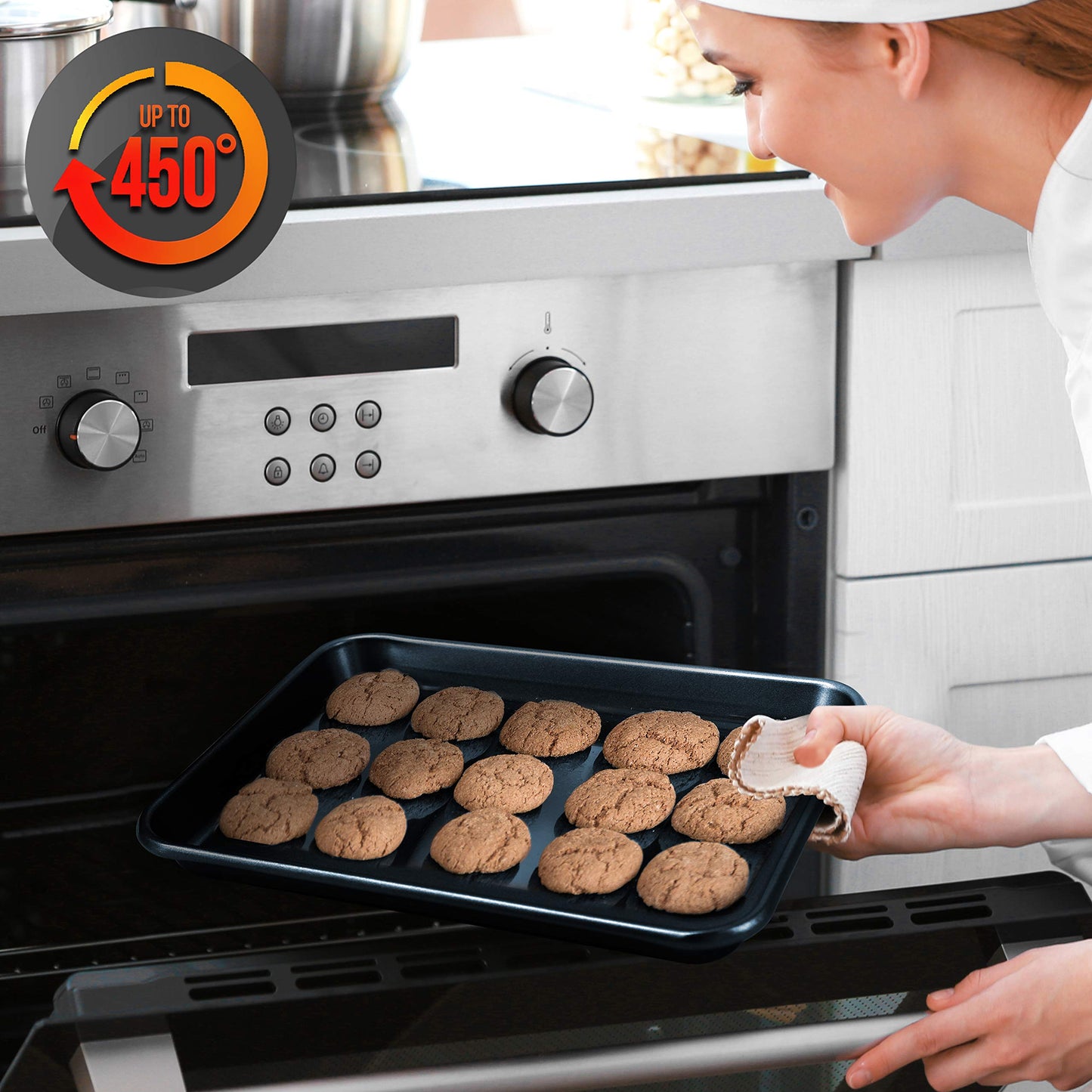 NutriChef Non-Stick Cookie Sheet Baking Pans, 2-Piece Oven Baking Trays w/ Superior Nonstick Coating - 15" x 11" & 13" x 9" Sizes for Convenient Roasting & Baking - Dishwasher Safe