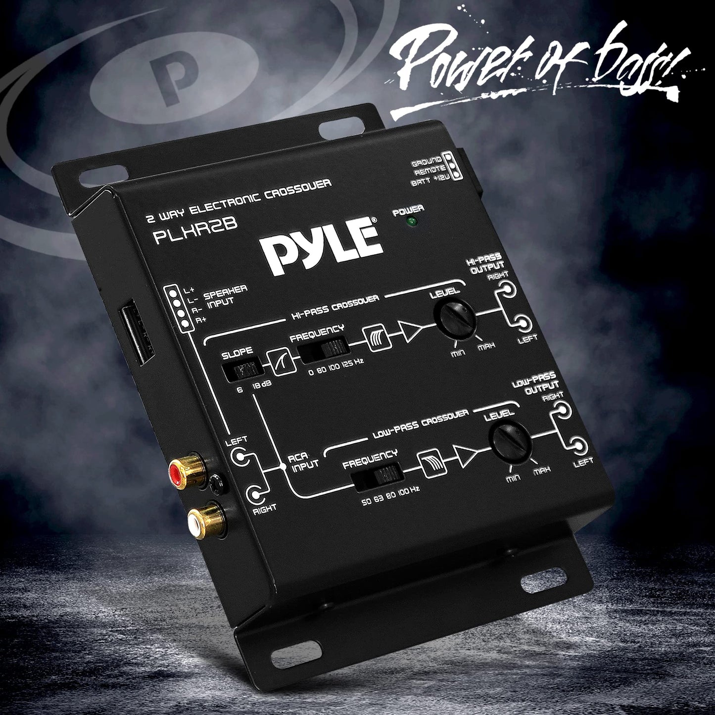 Pyle 2-Way Electronic Audio Crossover Network - Hi-Pass/Low-Pass 6dB/18dB Octave Slope - Power LED Indicator - 4 RCA Outputs - 2 RCA Inputs - Remote Subwoofer Control & Parallel Input Switch - PLXR2B
