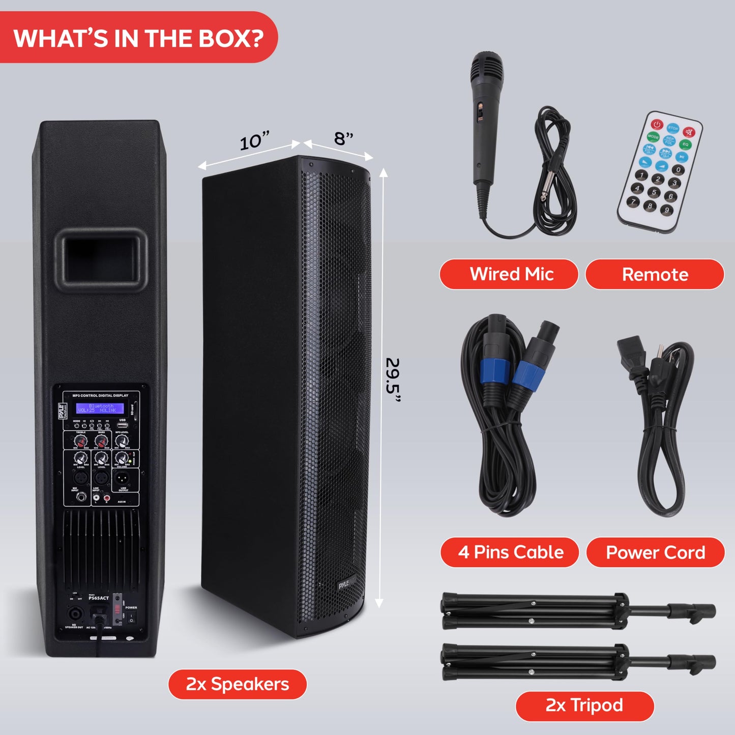 Pyle Portable Bluetooth PA Speaker System - 3-Way Active & Passive Outdoor Bluetooth Speaker Portable PA System w/ Microphone In, Party Lights, FM Radio - Tripod, Remote - Pyle PS65ACT,Black