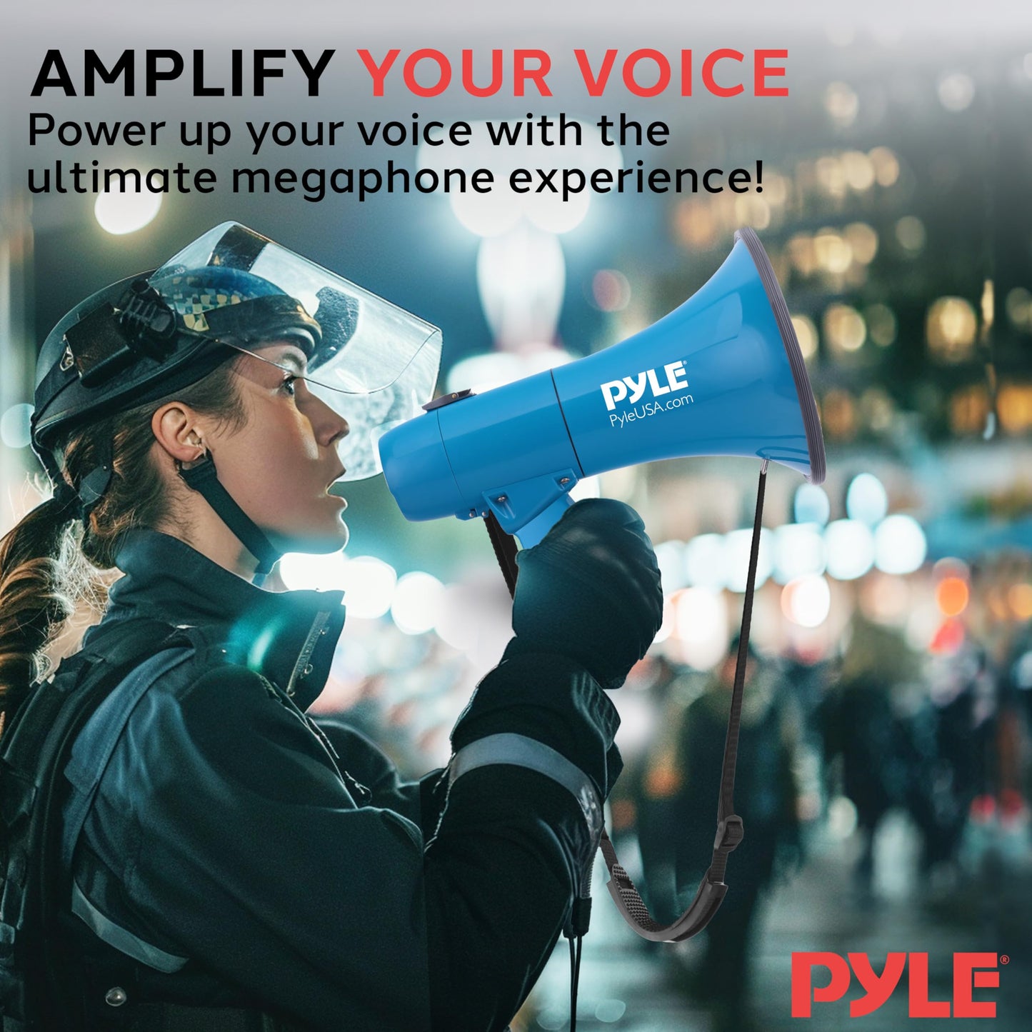 Pyle 40W Megaphone Siren Bullhorn Speaker, Rechargable, Portable and Lightweight Automatic Bullhorn for Indoor & Outdoor Use, 800 Square Yards Projection Range, Used as Siren/Music (Blue)