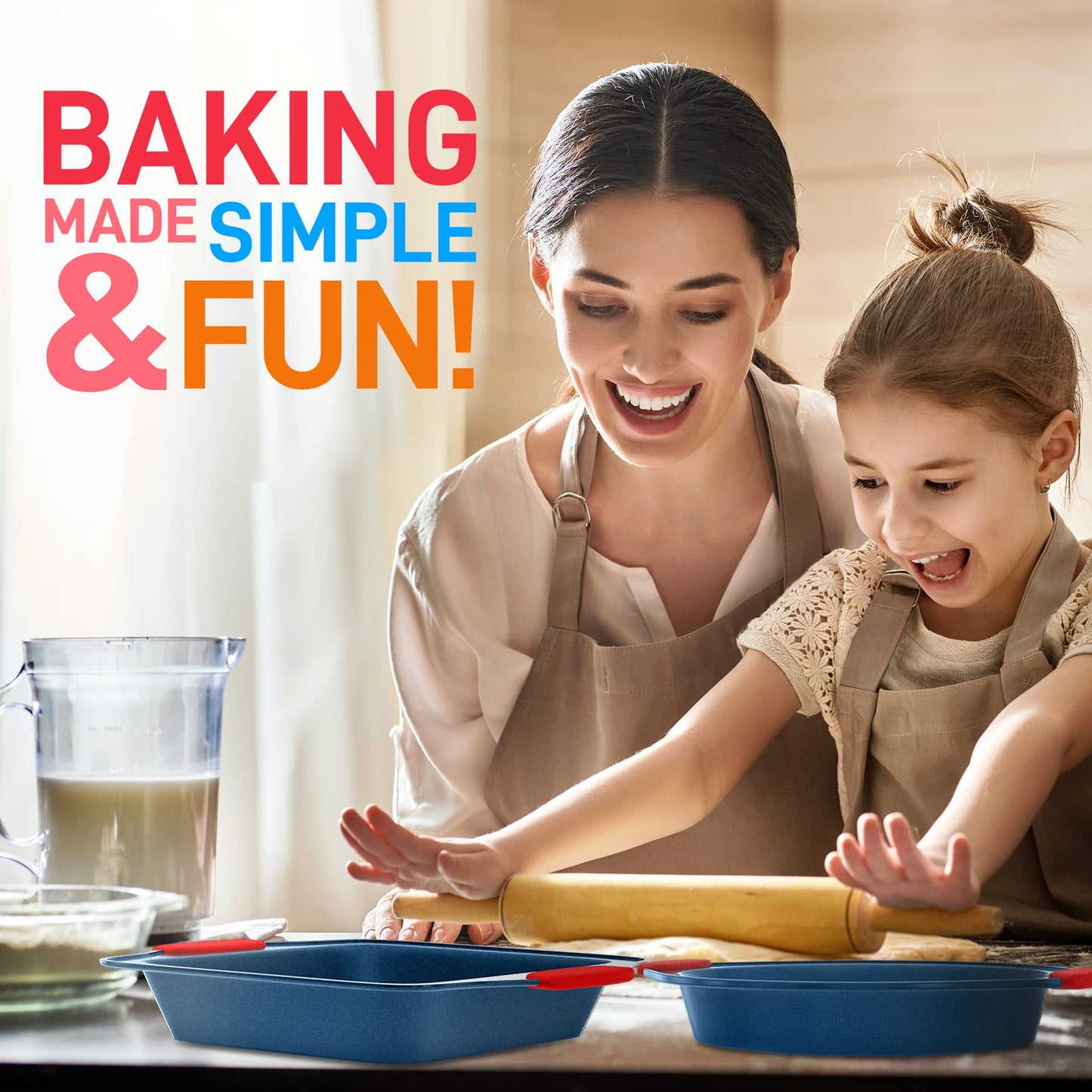 NutriChef 6-Piece Non Toxic Bakeware Set – Carbon Steel Baking Pan Includes Cookie, Muffins, Loaf, Bread, Round & Square Pans, Non-Stick, Easy Release, & Easy Clean