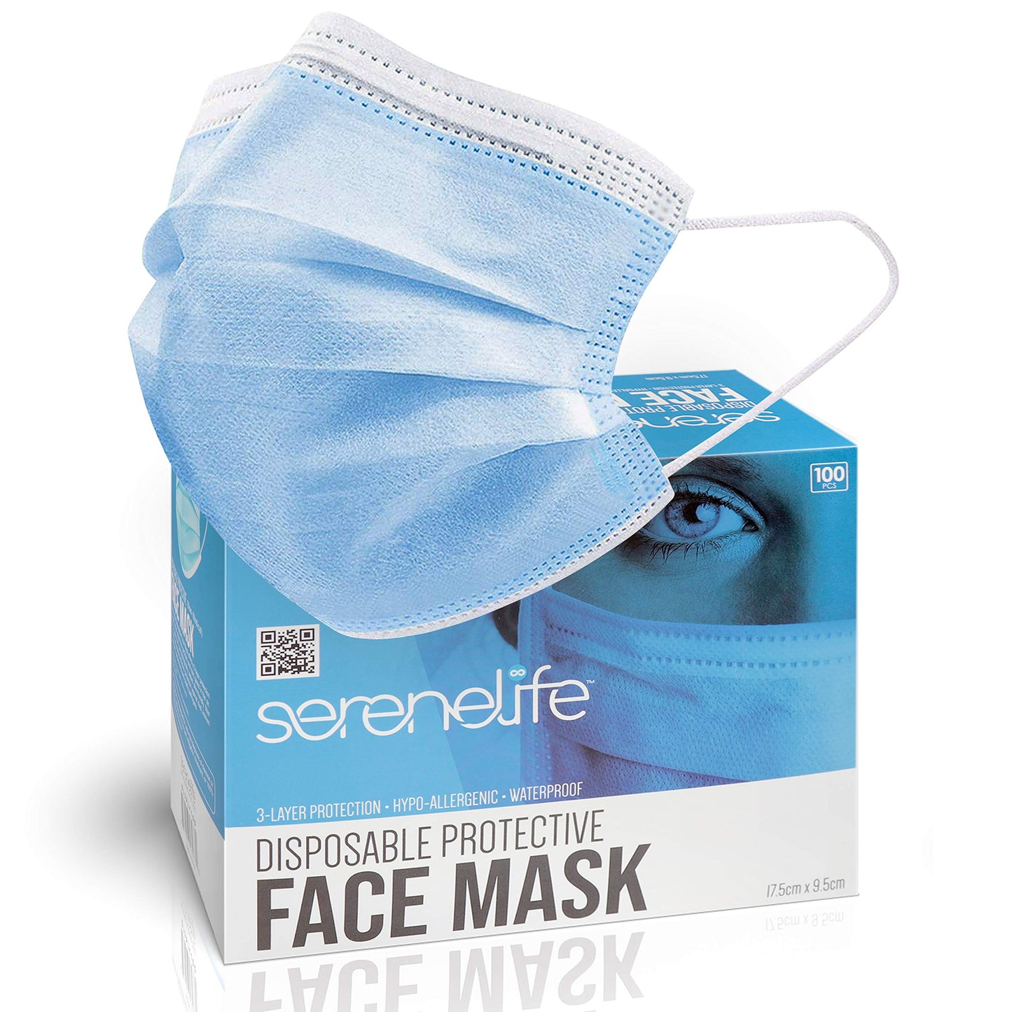SereneLife 100 Pcs. Disposable Face Masks - 3 Layer Protection Breathable Face Masks, for Dust Covering, Protective Dust Filter, PPE Safety Mouth Cover, and Nose Shield, for Adults SL3PLY100