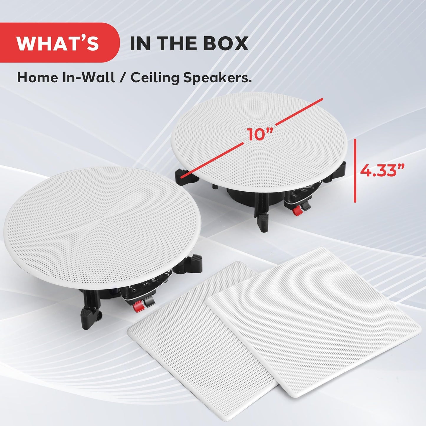 Pyle 10” Ceiling Wall Mount Speakers - Pair of 2-Way Full Range Sound Stereo Speaker Audio System Flush Design w/ Electronic Crossover Network 35Hz-20kHz Frequency Response & 300 Watts Peak PDIC106