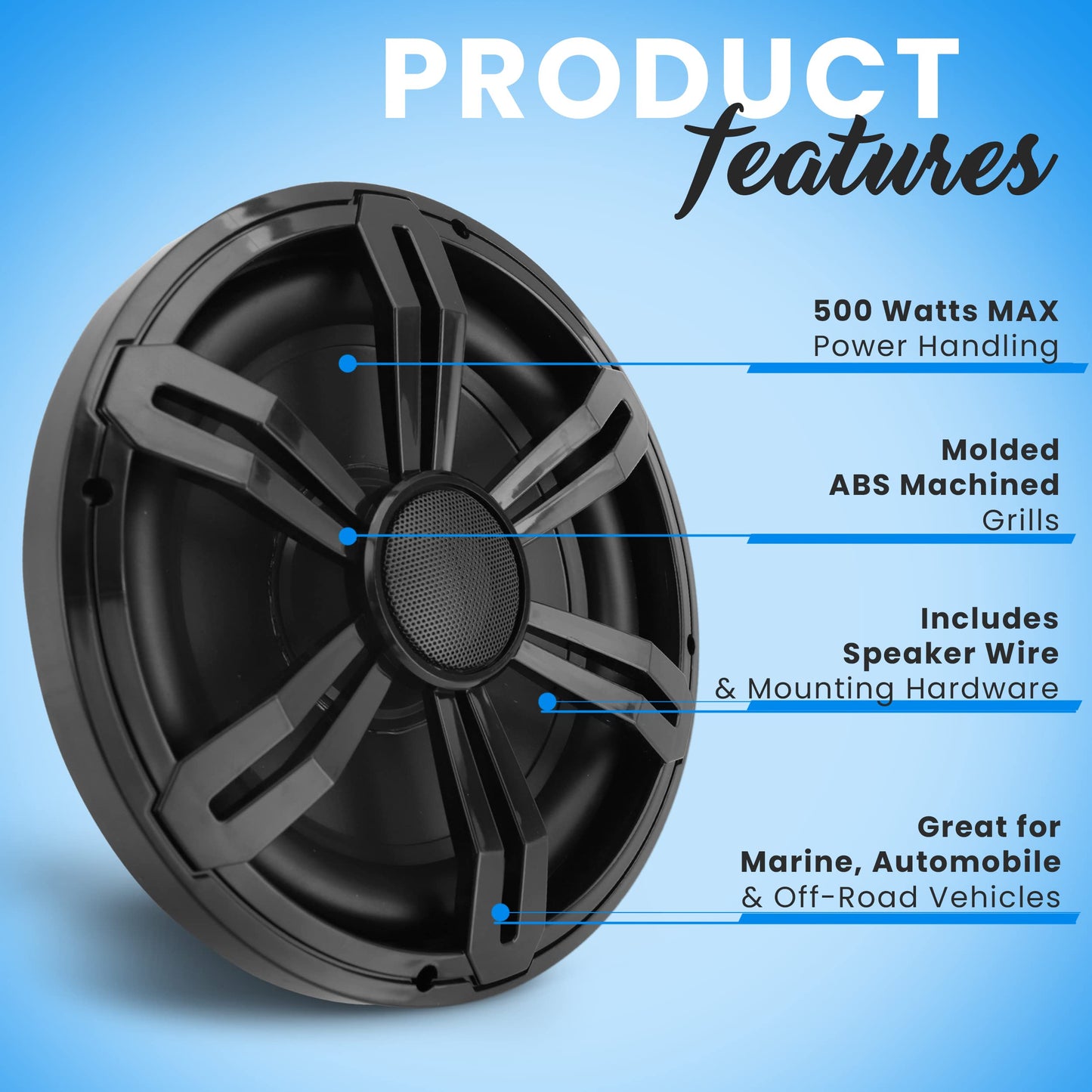 PyleUsa 12” Slim Marine Subwoofer-500W 4 Ohm Waterproof Car Component Speaker System,Low Profile PP Cone w/Rubber Edge, 50 Oz Magnet 2.5" Voice Coil,for Custom Audio Boat Truck Mobile Vehicle (Black)