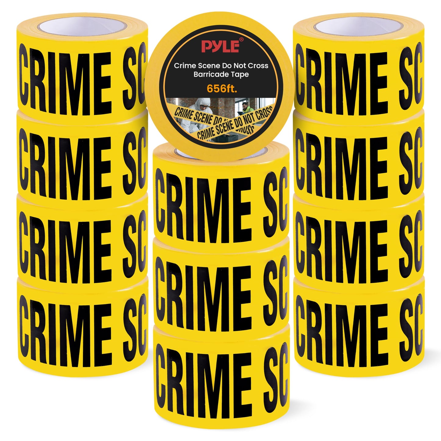 Pyle 12 Pieces Yellow Crime Scene Do Not Cross Tape Set - 656 Foot Long Tape Roll Suitable for a Wide Range of Applications, Including Roadworks, Events, and Hazardous Areas