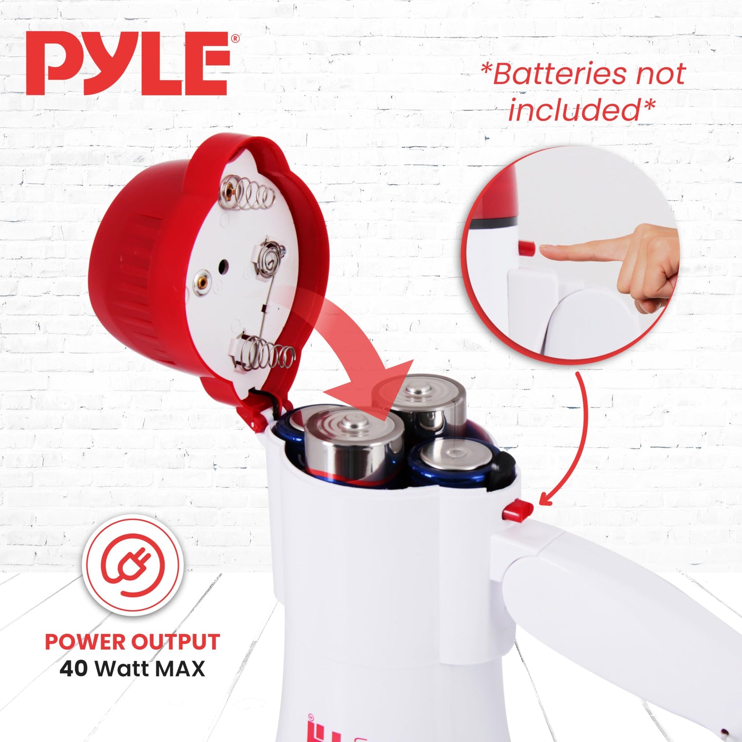 Pyle 40 Watt Professional Megaphone Clear Sound & Ergonomic Grip - Multi-Function with Talk, Siren, Volume Control - Detachable Handheld Mic - Indoor & Outdoor Sports, Emergency Response
