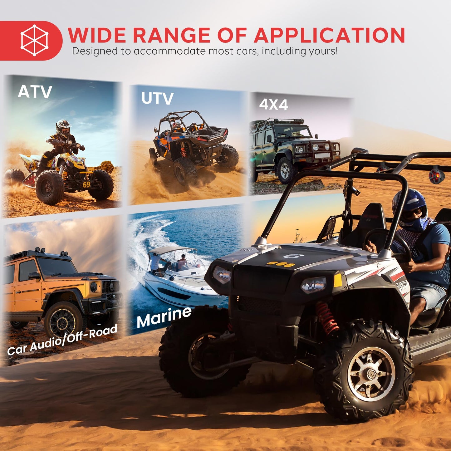 Pyle Marine Speakers, Boat Speakers, Waterproof Speakers, 6.5’’ Water-Resistant Bluetooth, 1200 Watt, RGB Lights, Remote Control, Aux Input, Universal Mounting Brackets, ATV, UTV, Jeep, PLUTV65BTR