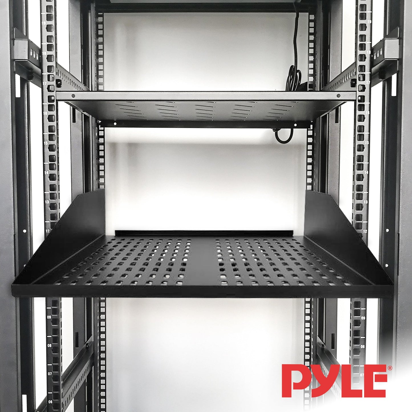 Pyle 19-Inch 2U Server, Vented Shelves for Good Air Circulation, Cantilever, Wall Rack, Universal Device, Cabinet Shelf, Computer Case Mounting Tray, Black (PLRSTN22U), 1 Unit